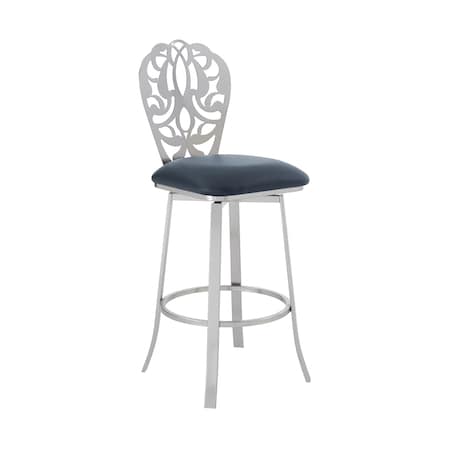 Armen Living Cherie Contemporary 30" Bar Height Barstool in Brushed Stainless Steel Finish and Gray Faux Leather LCCHBABSGR30